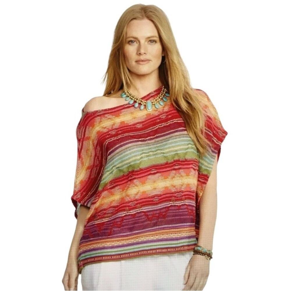 Lauren Ralph Lauren Southwest Linen Blend Poncho Shrug Sz M